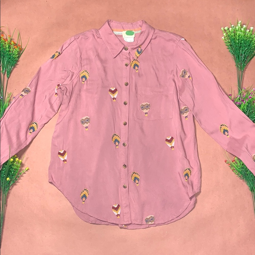 Anthropologie Mauve Embroidered Shirt